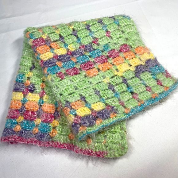 Baby Lovey Small Security Blanket Soft Multicolor Crochet Teddy Bear with Scarf - Picture 2 of 14